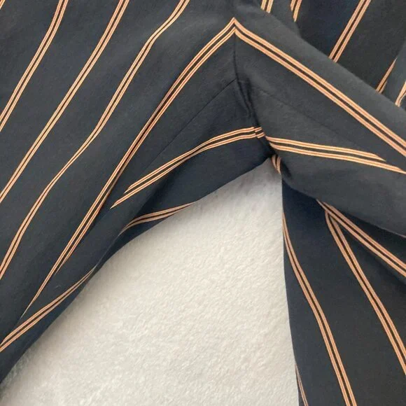 Vince Wide Leg Paperbag Belted Dress Pants Womens 6 Blue Striped Preppy Crepe